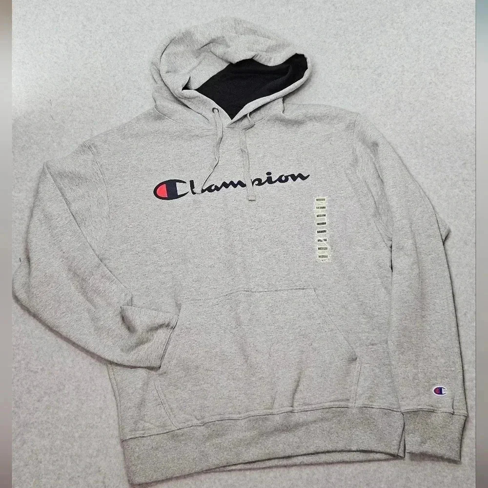 Champion‎ Powerblend Hoodie Oxford Gray Script Logo Standard Fit Men's Size M